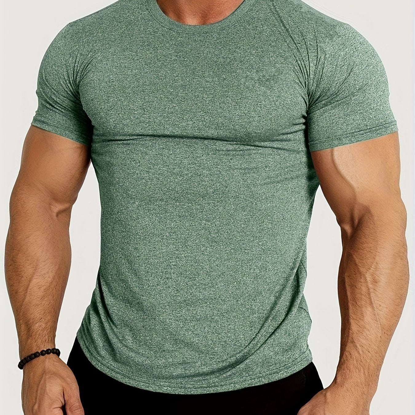 Summer Fitness Essential - Mens Quick-Drying, Breathable, Medium Stretch Polyester Short Sleeve Crew Neck T-Shirt for Sports and Casual Wear - Machine Washable, Perfect Gift for Him