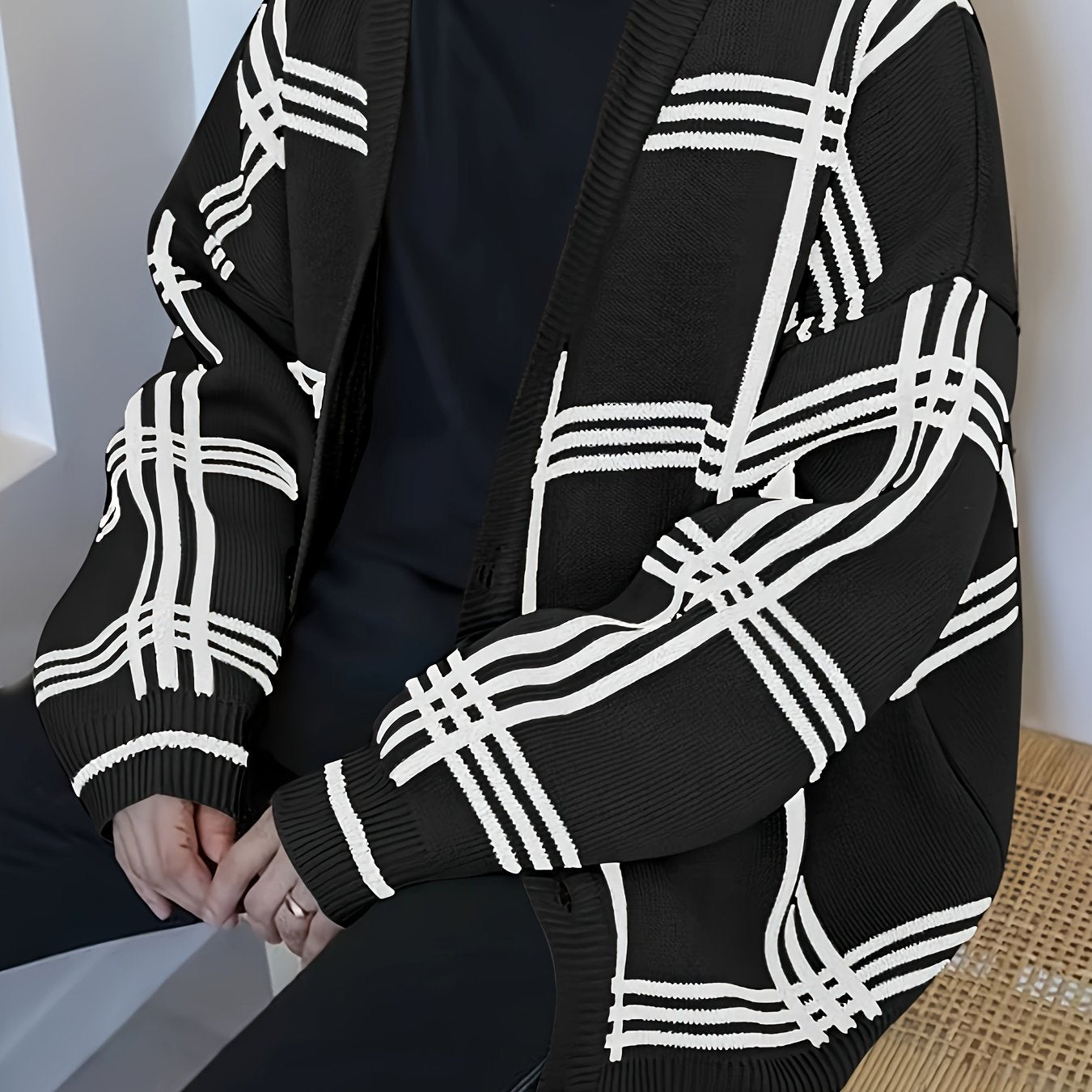 Mens Stylish Stripe Knit Cardigan - Comfortable Long Sleeve V Neck Top for Versatile Outdoor Wear - All-Season Fashionable Style