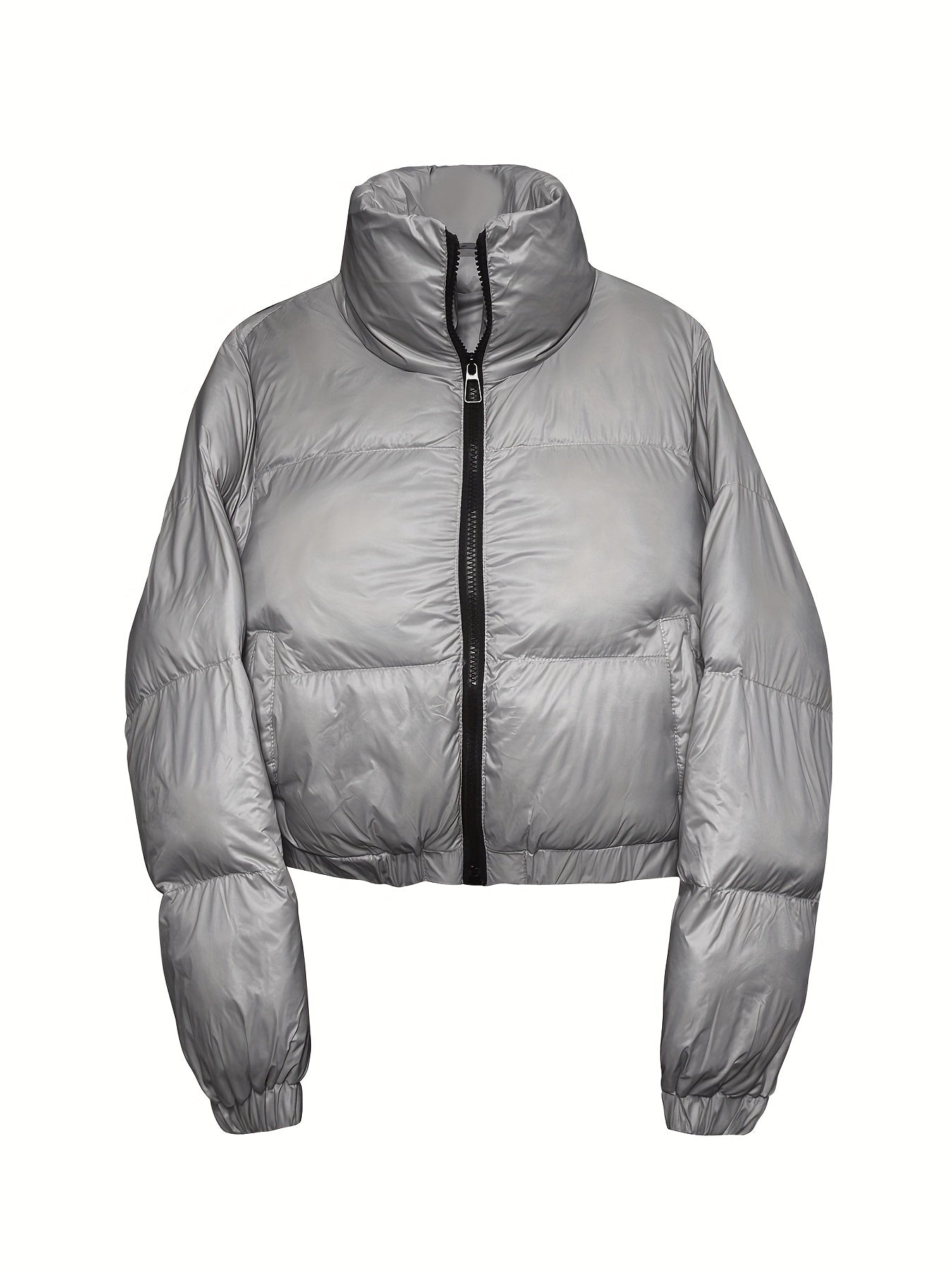 Zip Up Solid Parka, Casual Long Sleeve Winter Warm Outerwear, Women's Clothing