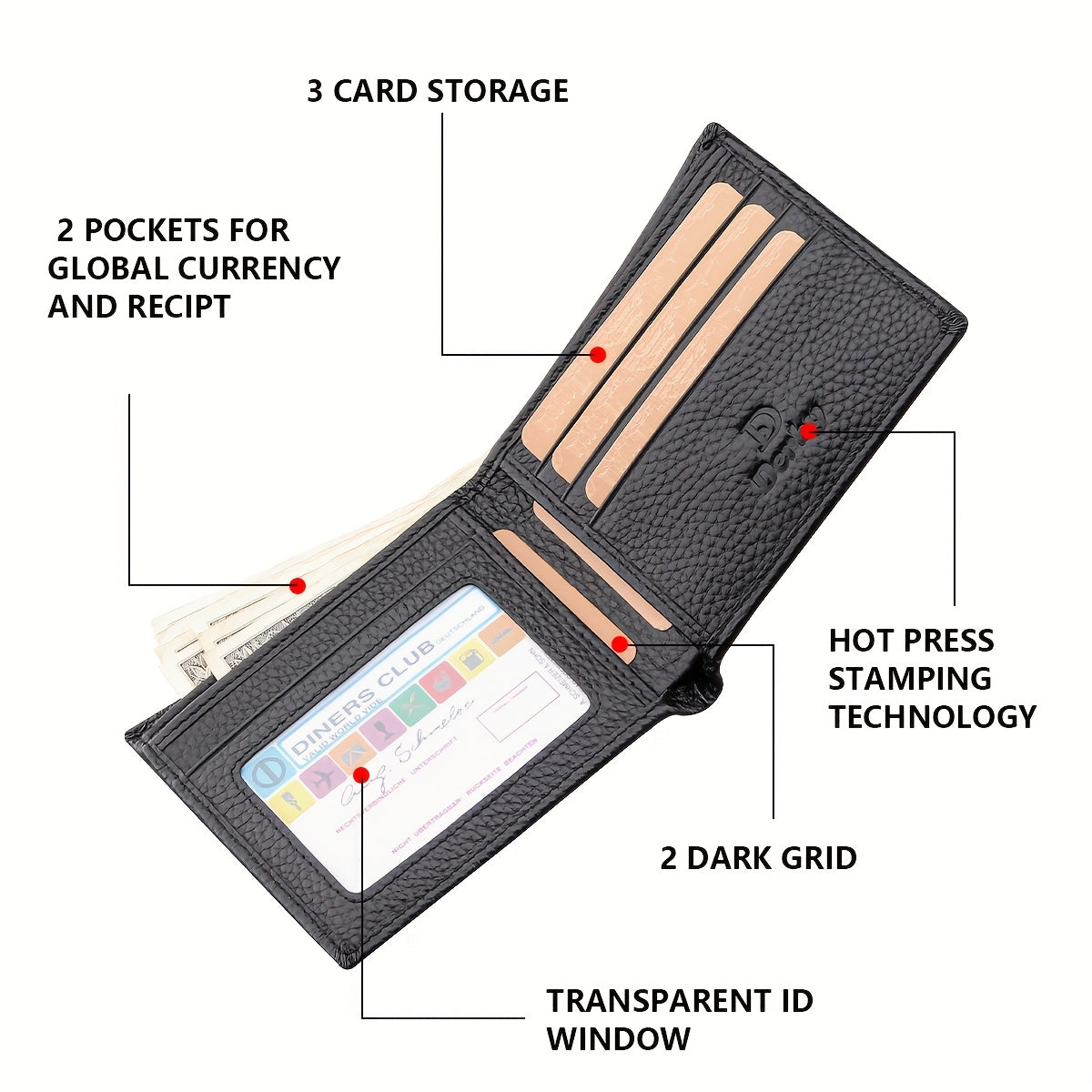 [Everyday Comfort] Baweisibinli Slim Black Leather Wallet for Men - Fashion Business Design with Multi-Card Slots & ID Window, Embossed Letter Pattern, Ideal Gift for Valentine's Day