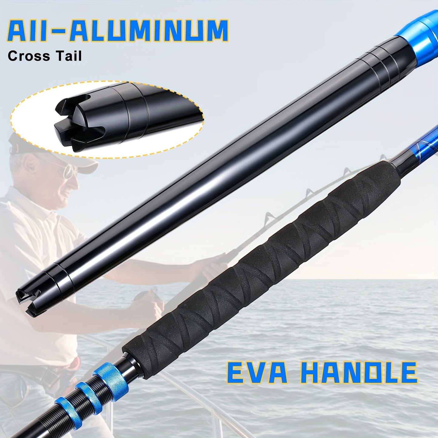 Sougayilang Heavy-Duty Carbon Fiber Boat Fishing Rod - Blue, Ambidextrous Grip for Deep Sea & Trolling, Fish Rod, Boat Rod, Deep Sea, Heavy-duty, Best for Christmas, Perfect for Thanksgiving
