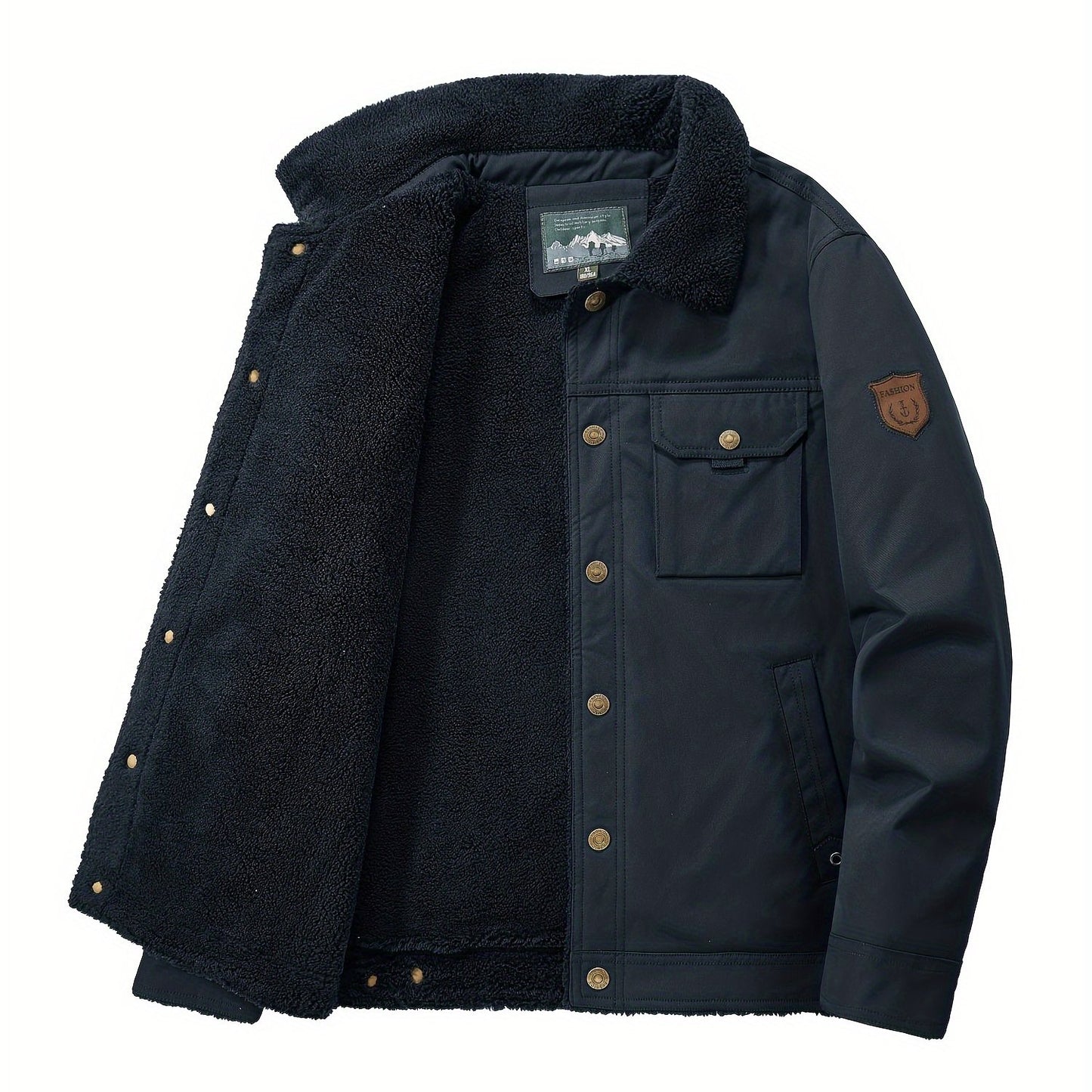 Men's Premium Fleece Windbreaker Jacket - Water-Resistant, Multi-Pocket, Lapel Collar, Casual, Breathable, Lightweight, Warm, and Comfortable for Fall and Winter Outdoor Activities, Hiking, Camping, and Daily Wear