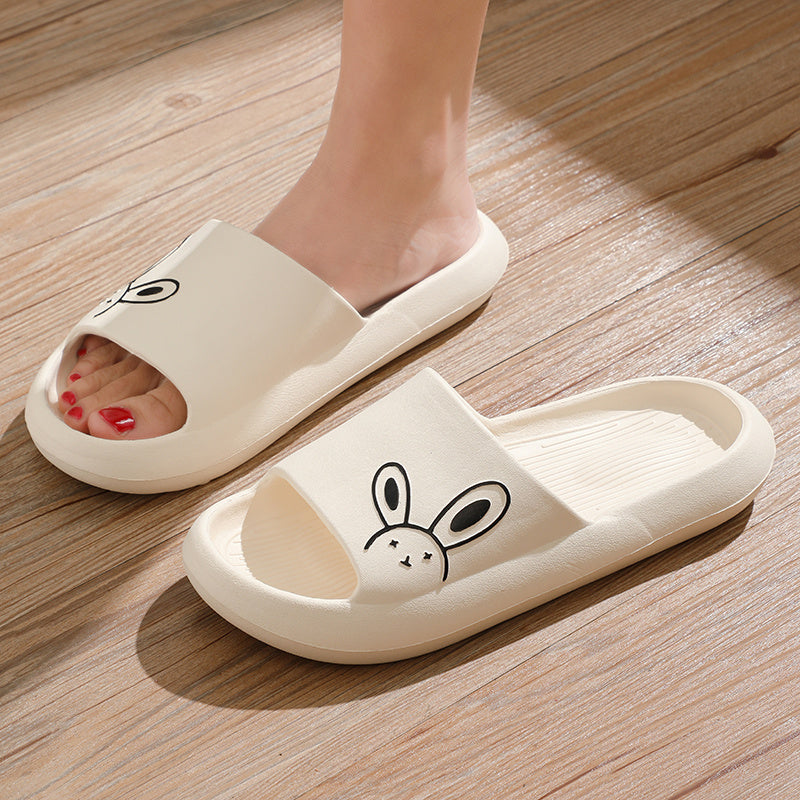 Ultra-Comfy Womens Kawaii Rabbit Pillow Slides - Soft Non-slip EVA Open Toe Slippers for Indoor Home Relaxation - Durable & Quick-dry Bathroom Slippers