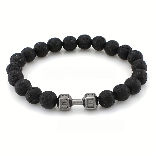 1pc Trendy Minimalist Beaded Dumbbell Bracelet For Men For Daily Decoration, Gift For Family And Friends, Holiday Birthday Gift For Boyfriends/ Girlfriends