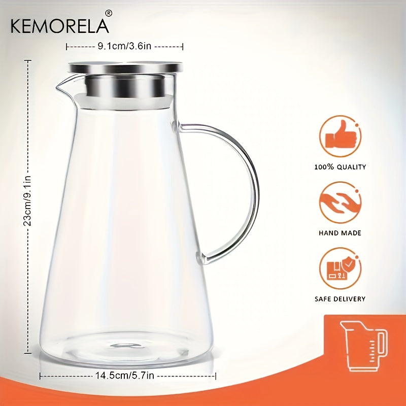 2.0 Liter 68oz Large Glass Pitcher With Lid - Heat Resistant, Easy Clean, Ergonomic Handle - Perfect For Hot/Cold Beverages, Water, Cold Brew, Iced Tea, Juice, and Infused Water at Home, Restaurant, Hotel, or Office