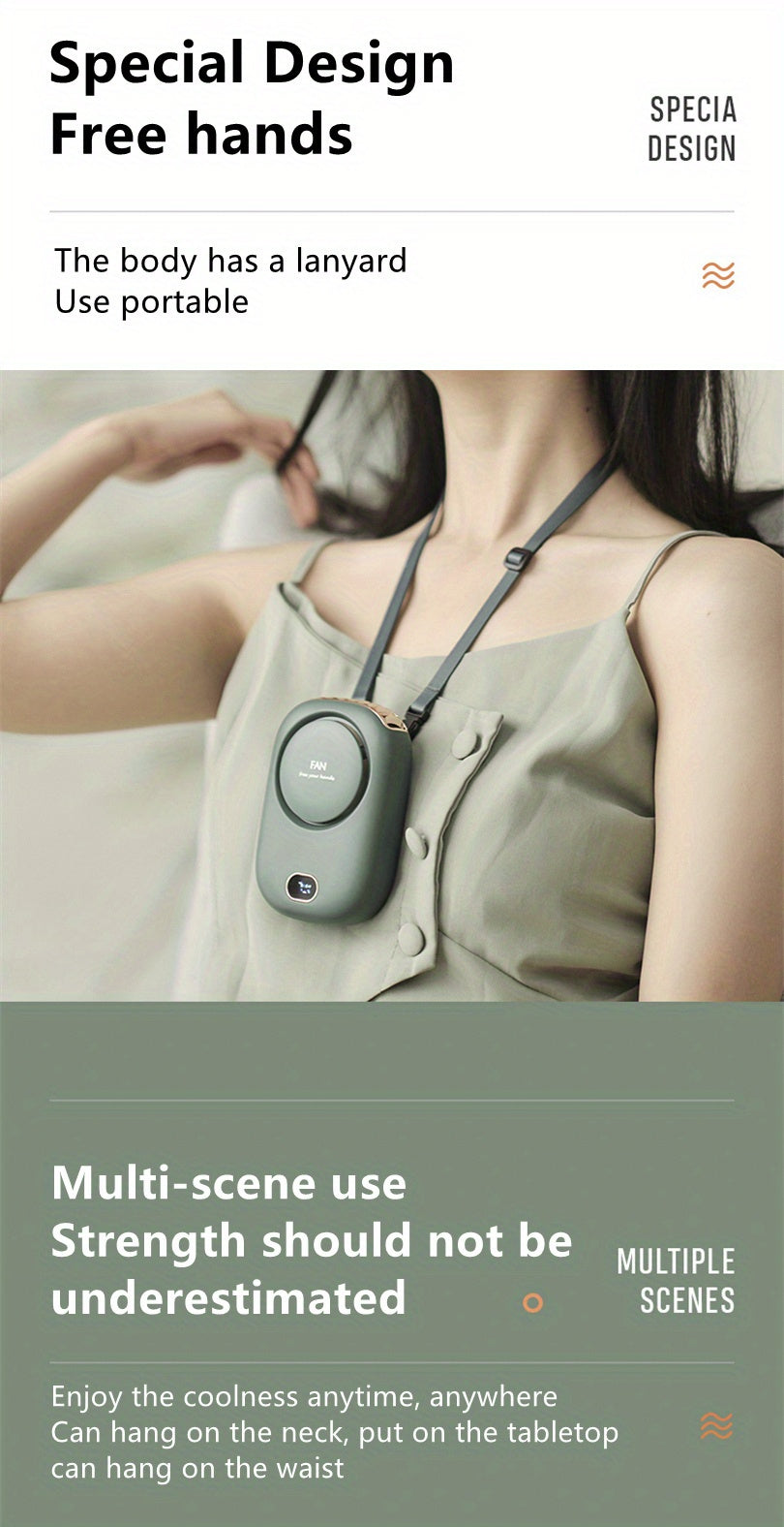 1pc, Portable USB Fan With Three-Speed Large Wind Adjustment, Waist-Hanging And Desktop Stand, Power Display, And Leafless Design