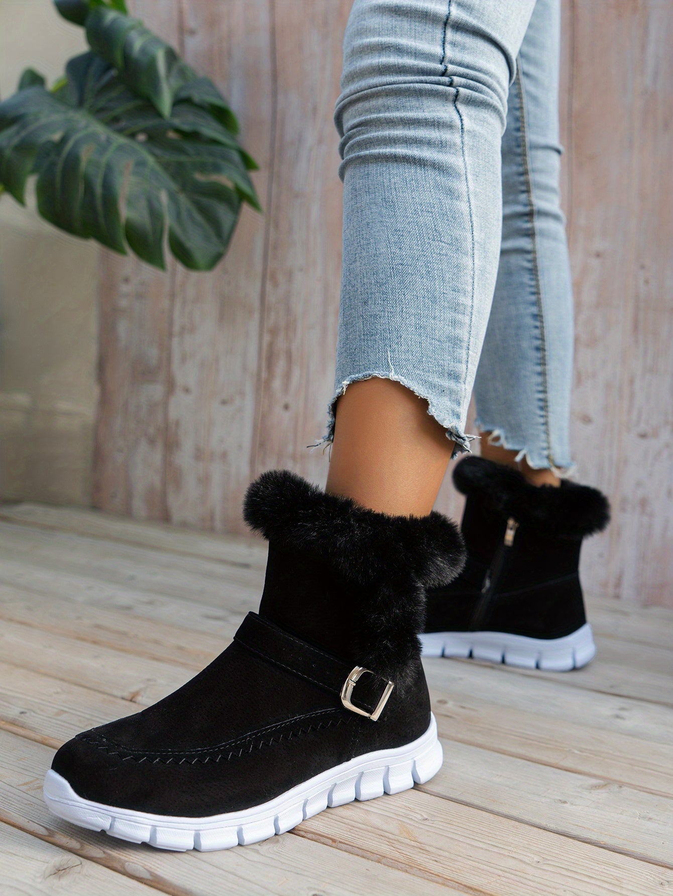 Cozy Velvet-Lined Snow Boots for Women: Easy Slip-On, Non-Slip, Warm & Stylish, with Side Zipper – Perfect for Winter