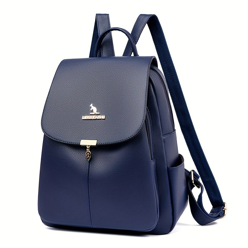 Flap Backpack For Women, Metal Decor School Bag, Fashion PU Leather Travel Daypack