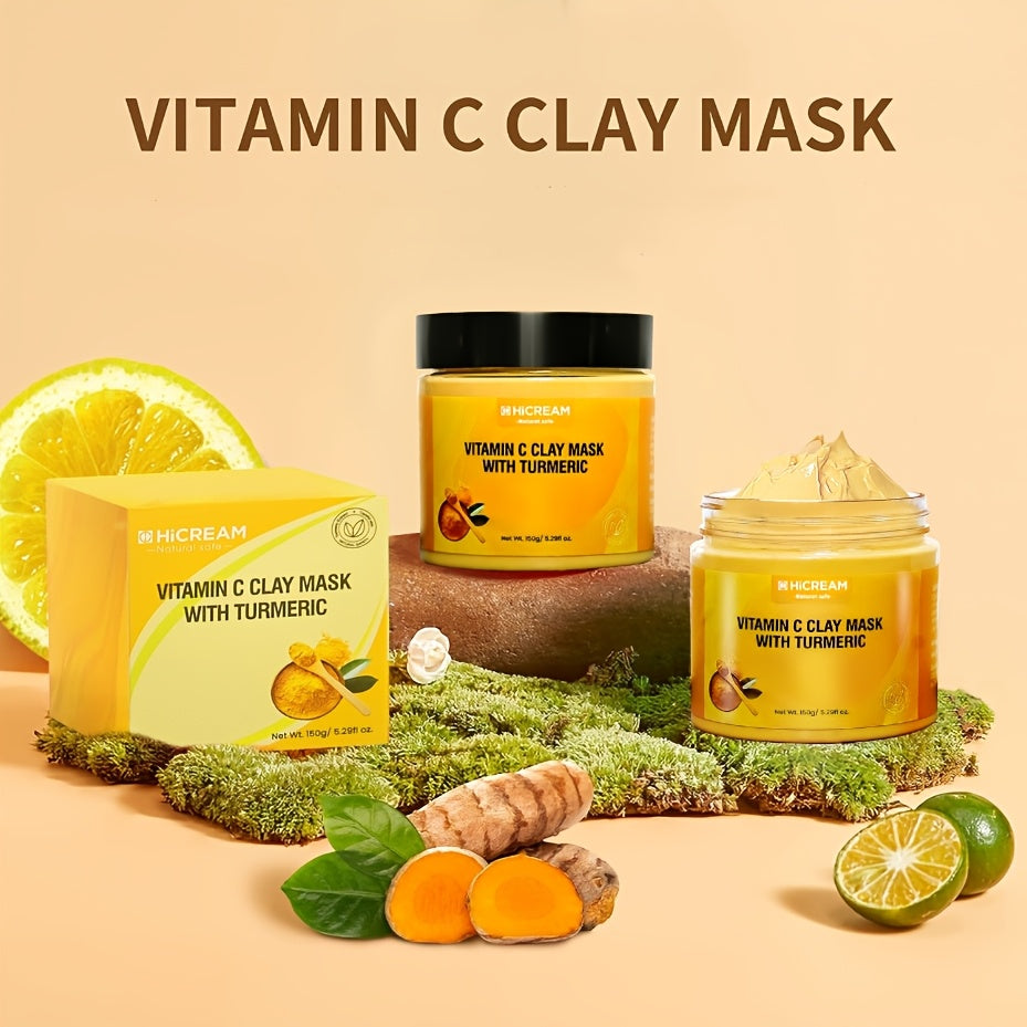 Turmeric Vitamin C Clay Facial Mask 1pcs, Deep Cleansing Light Beige Care Mask For Autumn & Winter, Rich In Kaolin & Aloe For Moisturizing, Brighten Light Beige, Christmas & Halloween Gifts, Korean Anti-aging Skincare Product