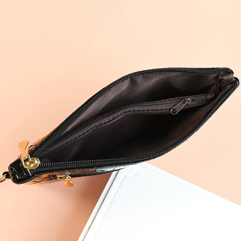 Fashion Croc Embossed Clutch Bag - Stylish Faux Leather Crossbody Coin Purse with Wristlet for Women