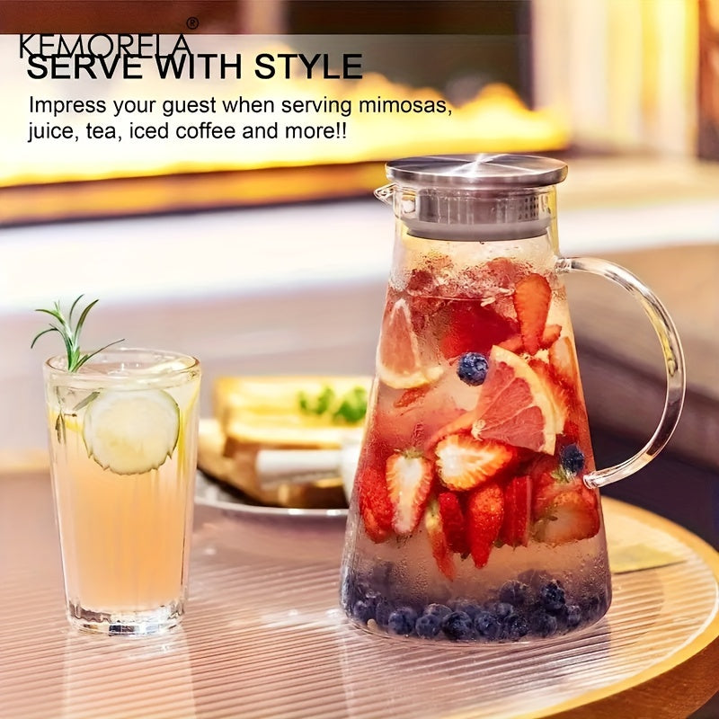 2.0 Liter 68oz Large Glass Pitcher With Lid - Heat Resistant, Easy Clean, Ergonomic Handle - Perfect For Hot/Cold Beverages, Water, Cold Brew, Iced Tea, Juice, and Infused Water at Home, Restaurant, Hotel, or Office