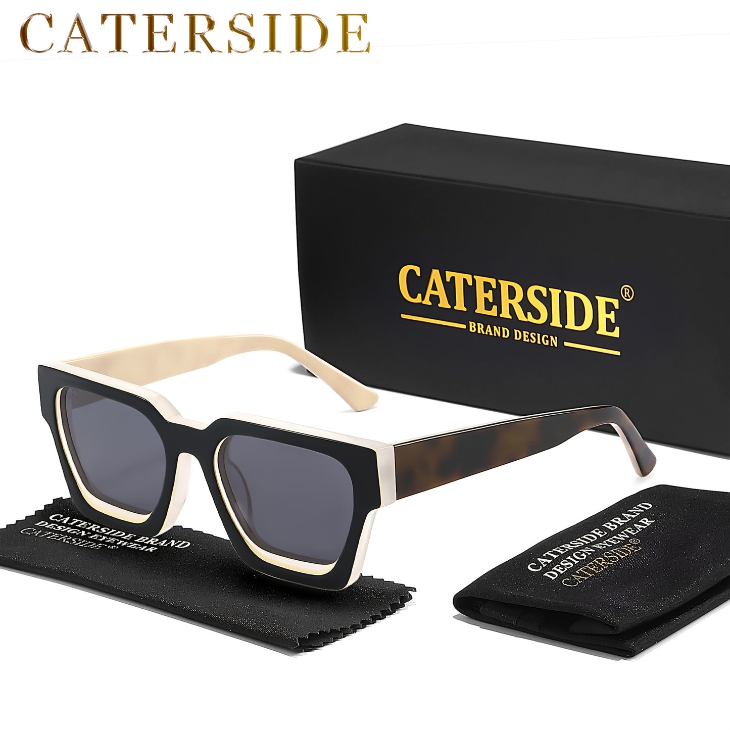 100% Acetate Square Men Fashion Glasses Classic Retro Polarized Driving Fishing Travel Beach Fashion Glasses for Male Female TAC Thick Crystal Eyeglasses Shade,Ideal Choice for Gifts with Business Full Package Set Case RC005
