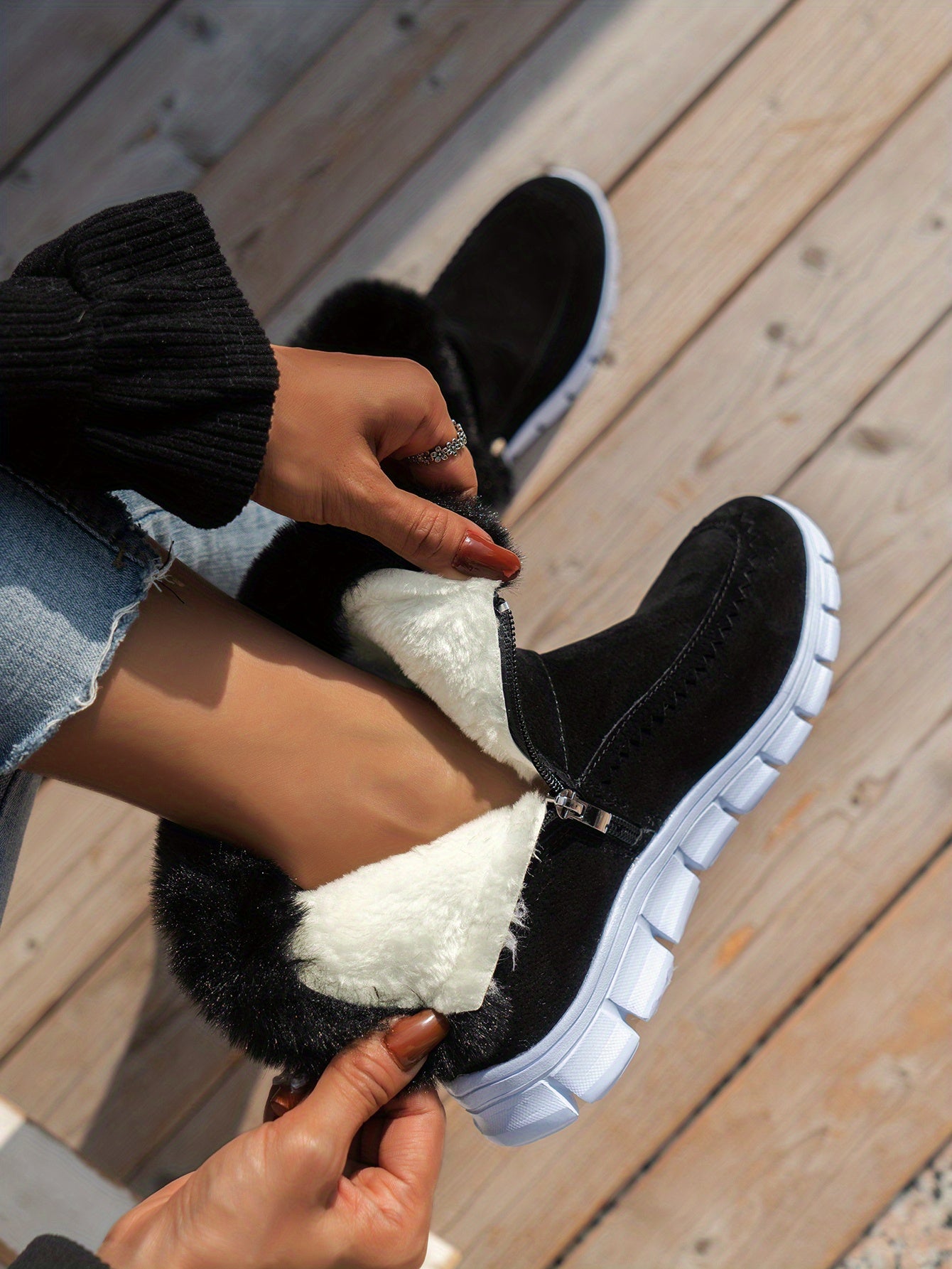 Cozy Velvet-Lined Snow Boots for Women: Easy Slip-On, Non-Slip, Warm & Stylish, with Side Zipper – Perfect for Winter