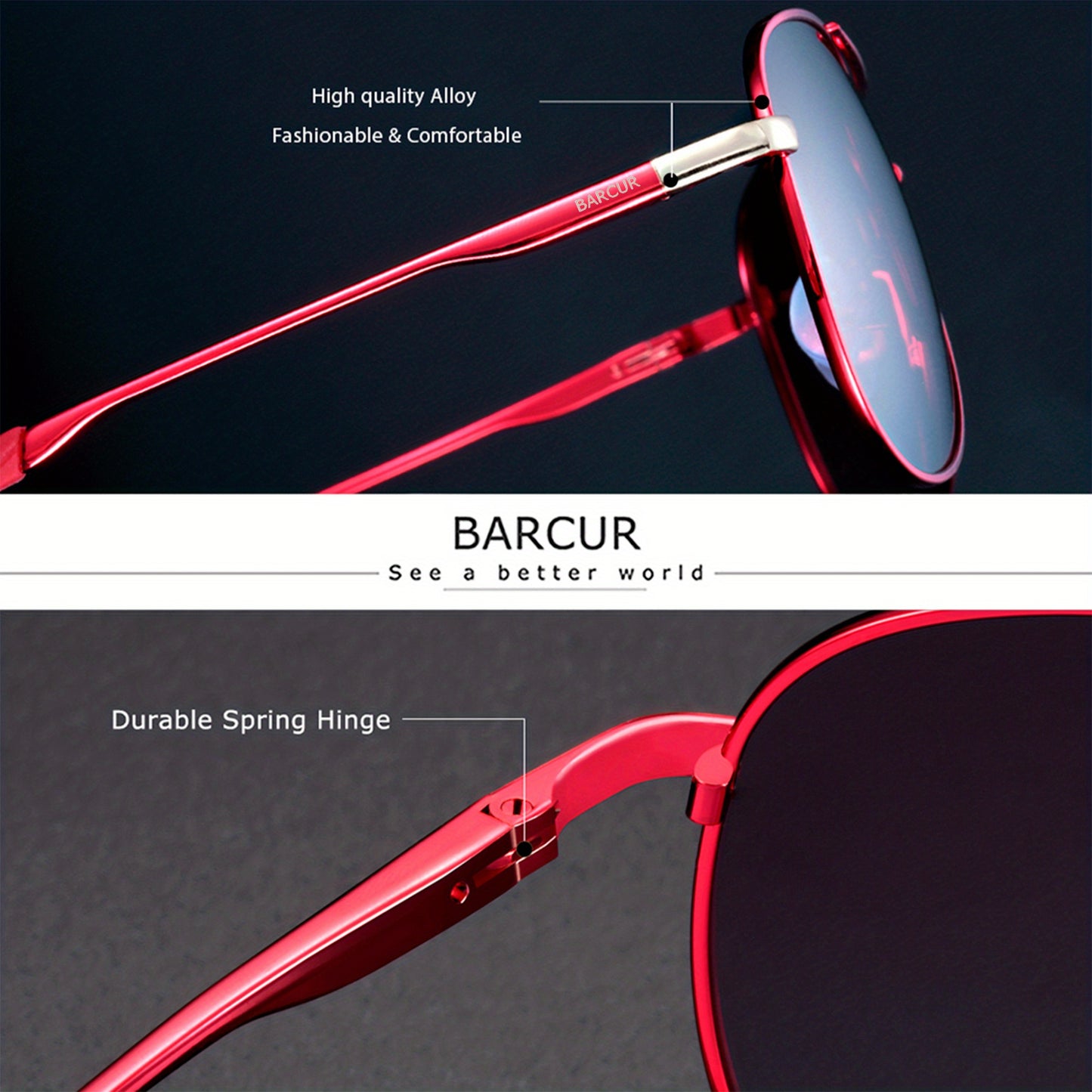 BARCUR Polarized Women Men Gradient Metal Pilot UV400 Female Gafas Oculos De Sol Masculino (With Case) with gifts box Mother's Day/give gifts