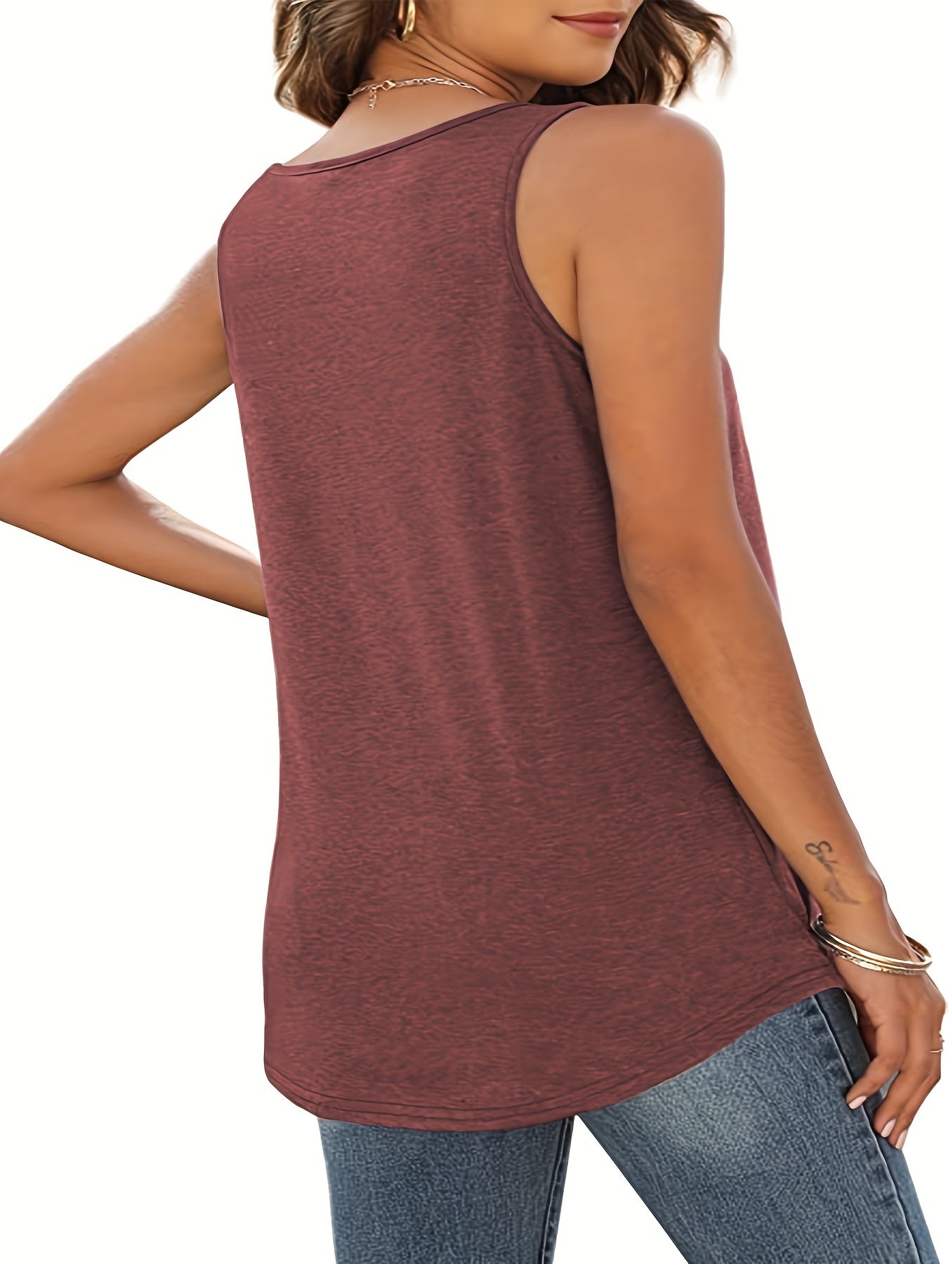 Plus Size Casual Tank Top, Women's Plus Plain Ruched Round Neck Medium Stretch Tank Top