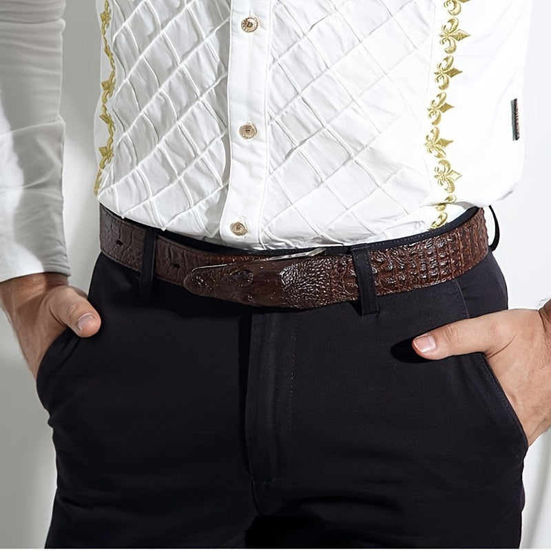 Men'S Black Crocodile Pattern Belt with Smooth Alloy Buckle - Casual Style, Genuine Leather, Perfect for Casual Attire