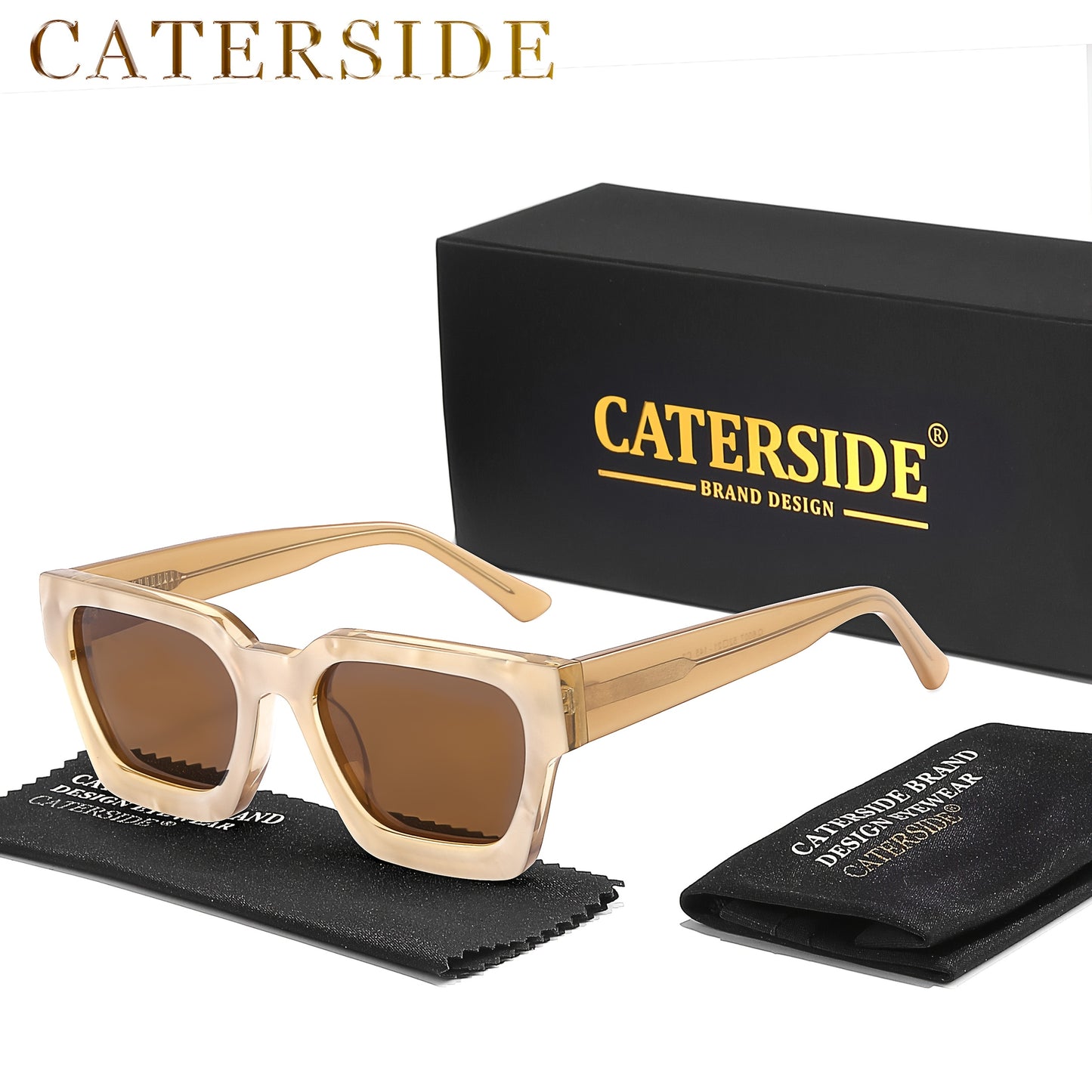 100% Acetate Square Men Fashion Glasses Classic Retro Polarized Driving Fishing Travel Beach Fashion Glasses for Male Female TAC Thick Crystal Eyeglasses Shade,Ideal Choice for Gifts with Business Full Package Set Case RC005