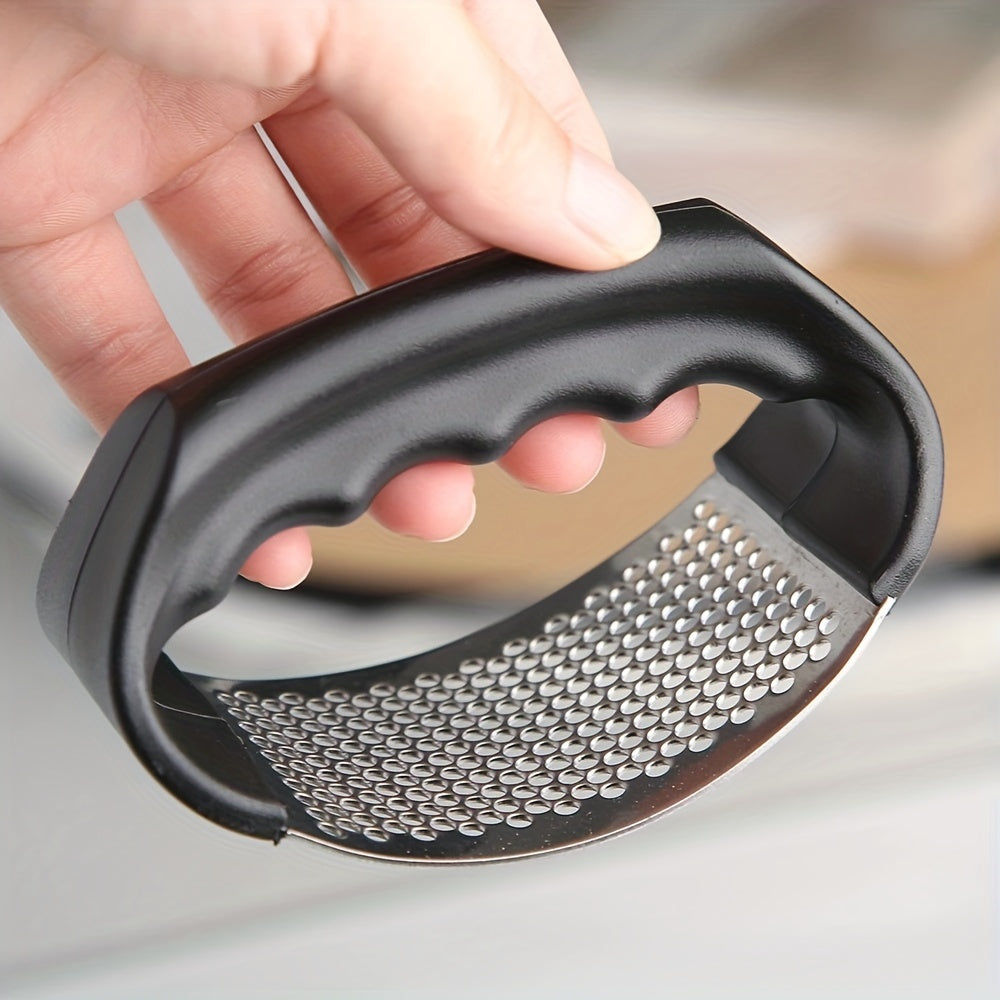1pc Manual Garlic Crusher Ring - Stainless Steel Garlic Press for Restaurants & Supermarkets - Black Vegetable Cutter & Masher - Kitchen Gadgets for Chopping Garlic & Vegetables