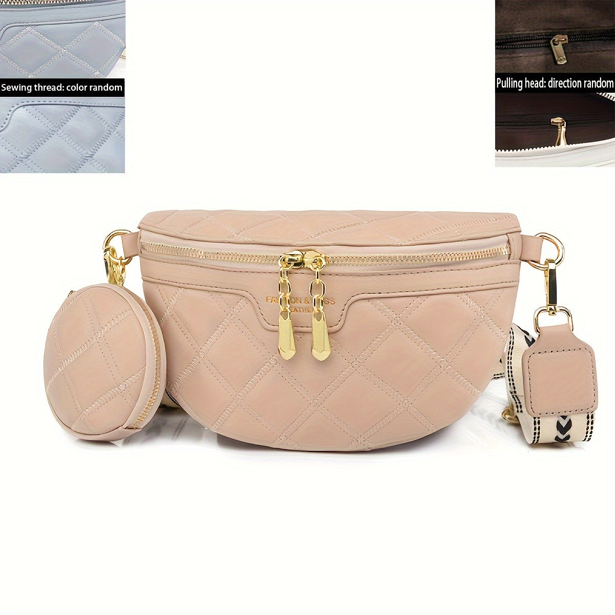 Argyle Quilted Belt Bag with Coin Purse, Trendy Travel Crossbody Bag, Women&Apos;S Faux Leather Chest Bag