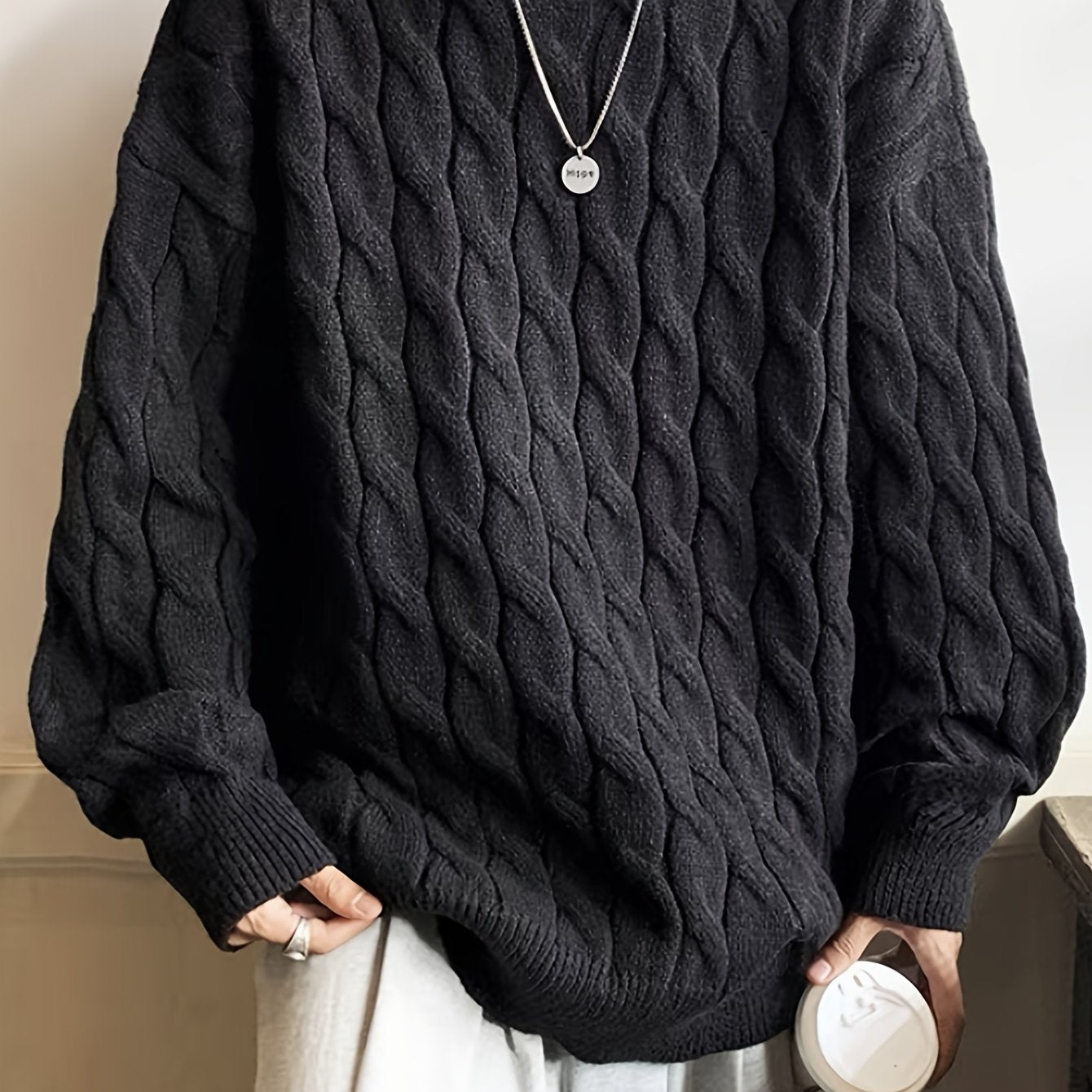 Plus Size Men's Crew Neck Sweater - Winter Comfort Stretch, Casual Knit Top for Big & Tall