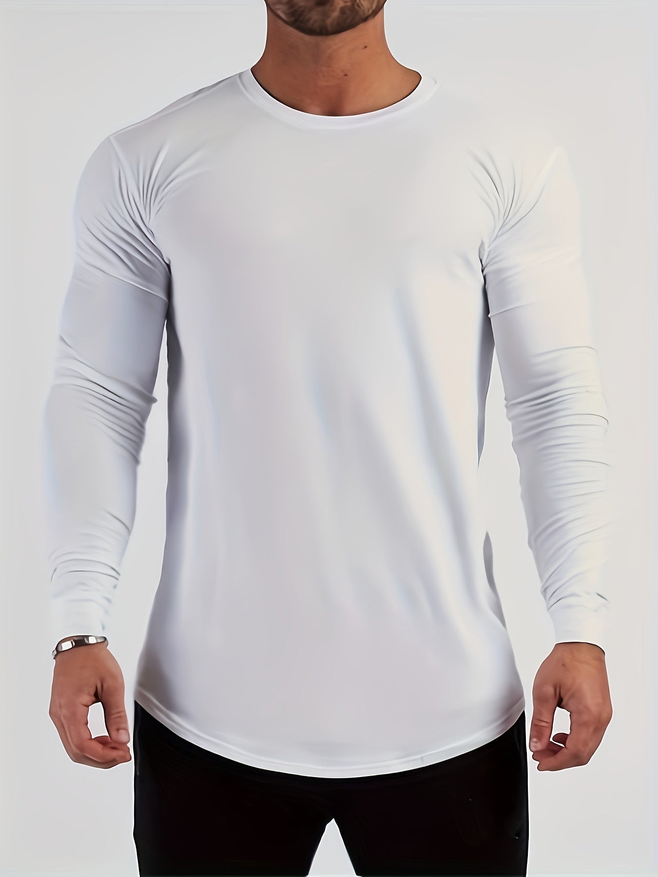 Mens Premium Solid Hue Slim Fit Long Sleeve Sports Shirt - Comfortable Crew Neck, Athletic for Fitness, Hiking & More - Versatile Top for Active Men