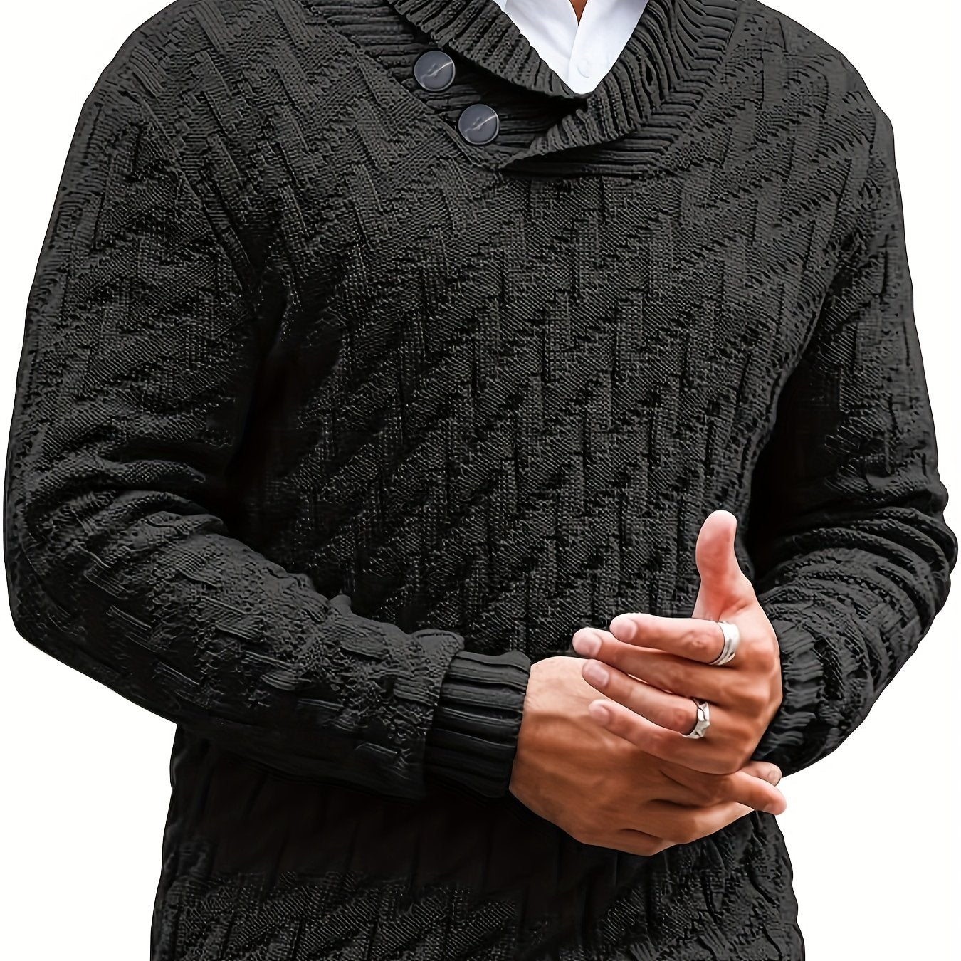 Plus Size Mens Lapel Collar Slim Fit Solid Knit Sweater for Fall and Winter - Soft Slight Stretch Polyester Fabric, Button Details, Hand Washable - Casual Style for Everyday Wear