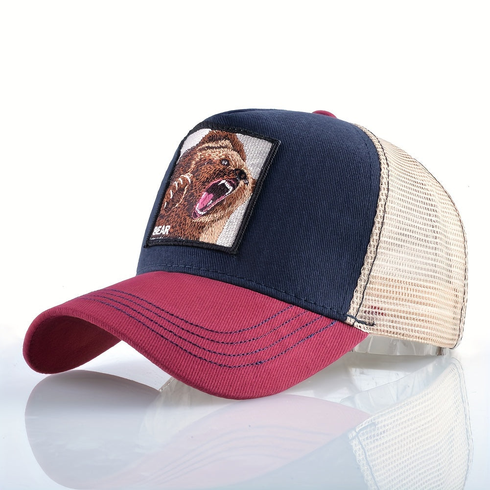 Trendy Bear Embroidered Baseball Cap - Fashionable Sunshade Hip-hop Cap for Men and Women - Breathable, Summer, Truck Driver, Duck Tongue Design, Unisex, Adjustable