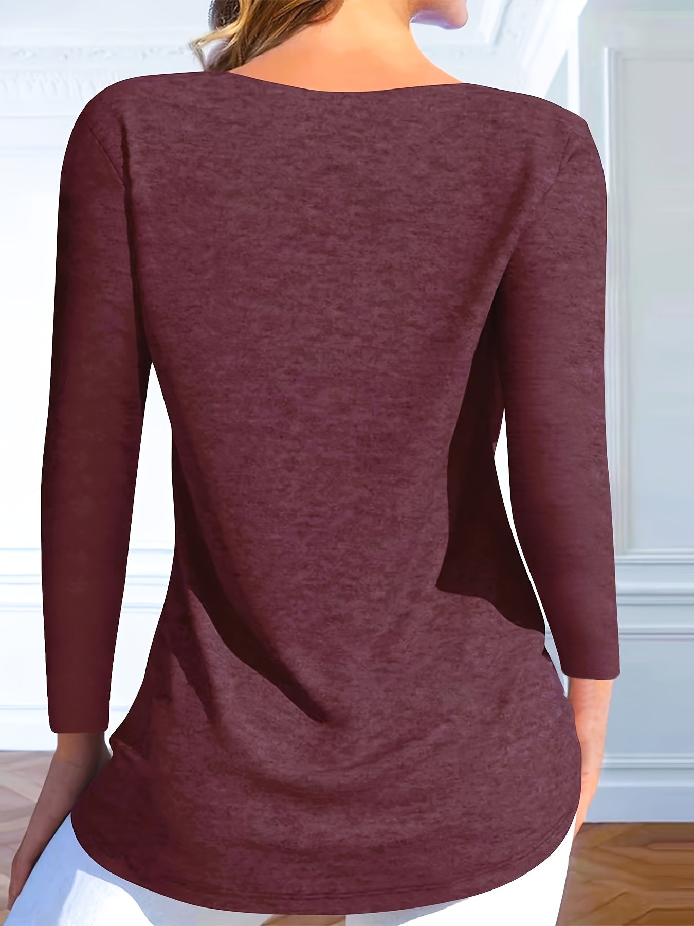 Stylish Ruched Crisscross V Neck Long Sleeve Top - Elegant Button Detail, Soft Fabric, Relaxed Fit, Women's Fashion Clothing for Everyday Wear