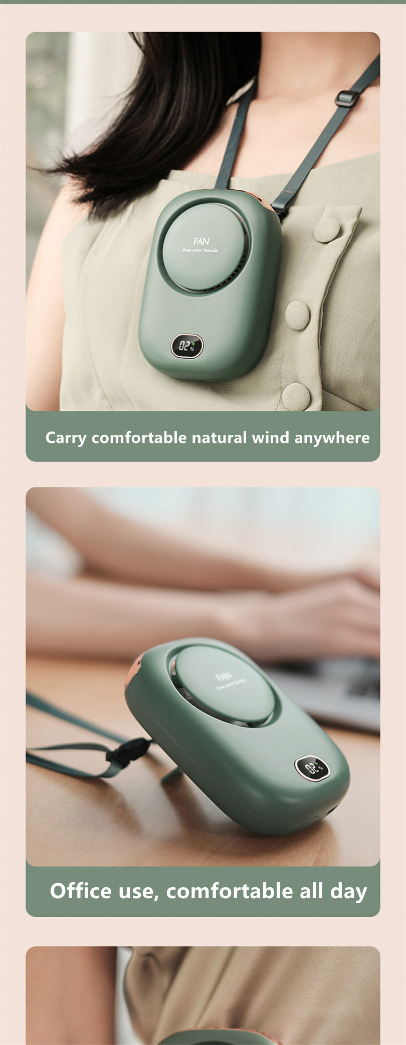 1pc, Portable USB Fan With Three-Speed Large Wind Adjustment, Waist-Hanging And Desktop Stand, Power Display, And Leafless Design