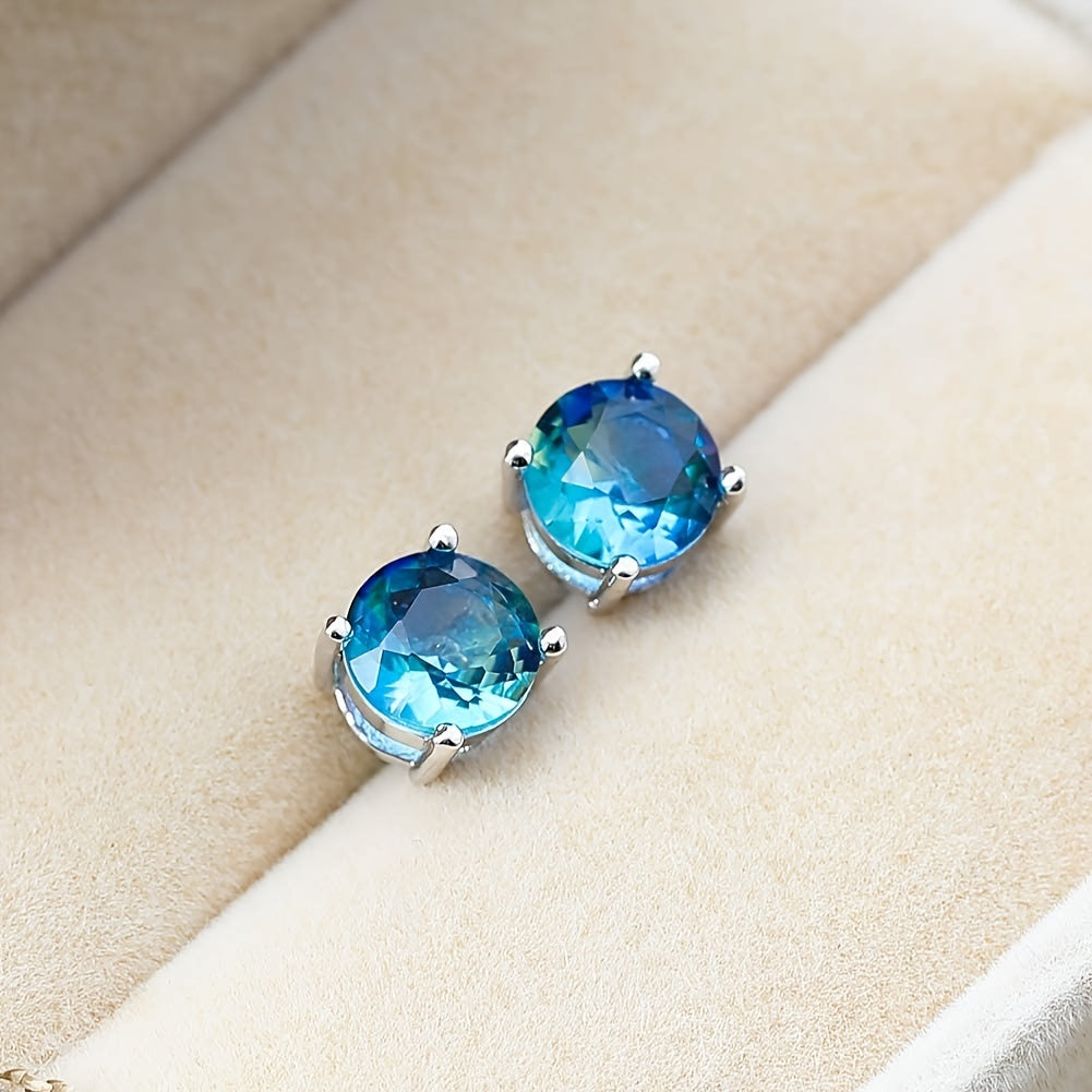 Sterling Silver Earrings, 925 - Boho Style Round Cubic Zirconia Earrings for Women and Teens, Anti-Allergy, Daily & Party Occasion, 1.7g, Everyday Earrings | Bohemian Style Earrings | Cubic Zirconia Earrings