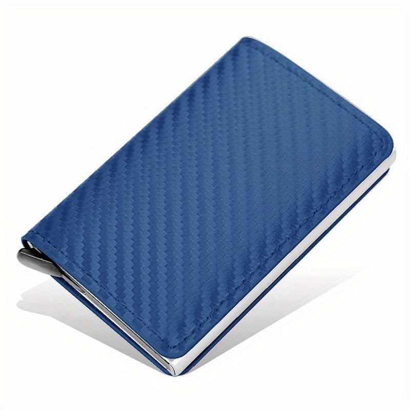 OBCREATOR Carbon Fiber RFID Blocking Wallet, Slim Metal Pop-Up Credit Card Holder, Aluminum Alloy, Non-Braided, Simple Style, Black, Minimalist Design for Men