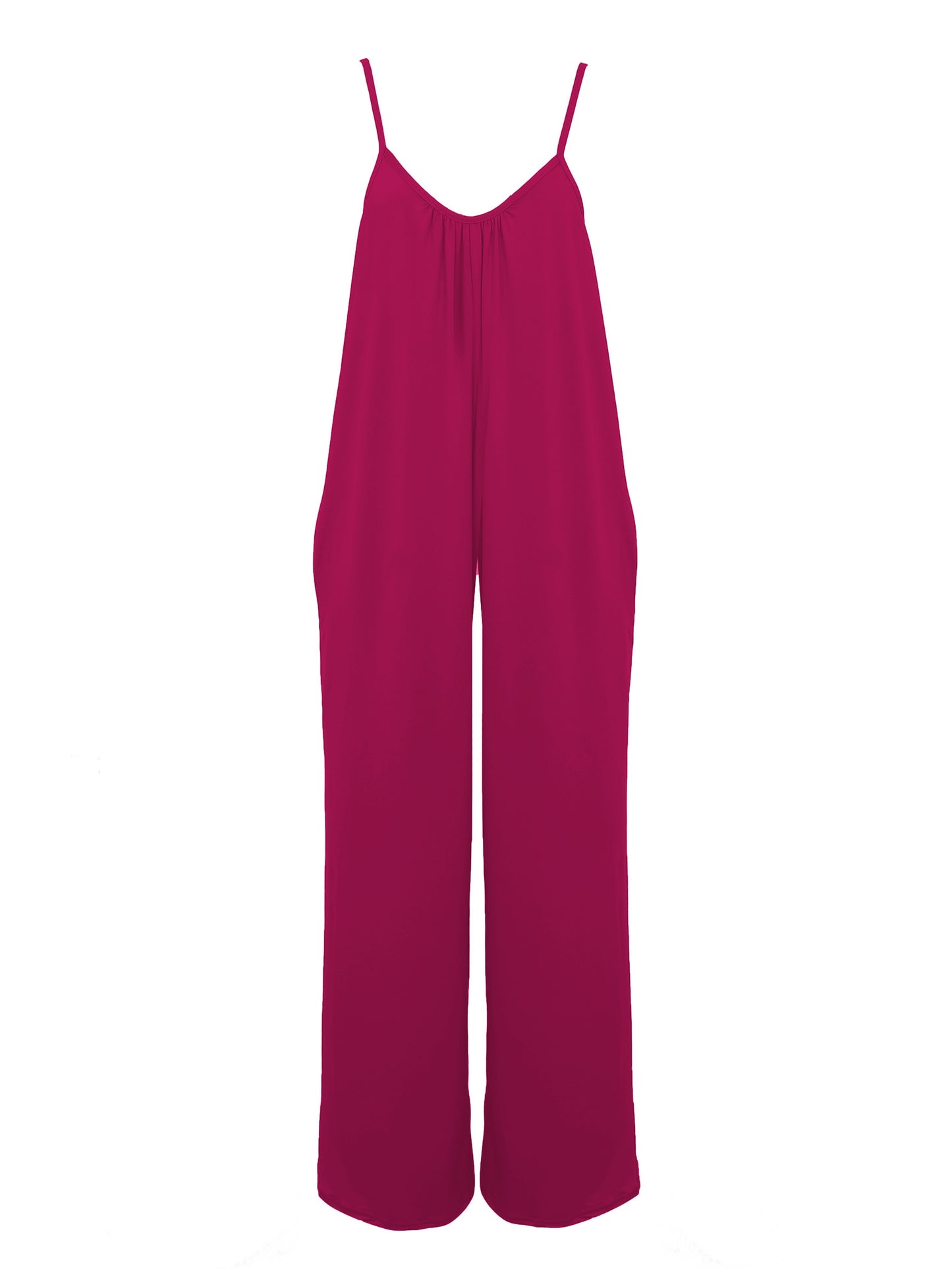 Plus Size Basic Jumpsuit, Women's Plus Solid V Neck Wide Leg Summer Cami Jumpsuit