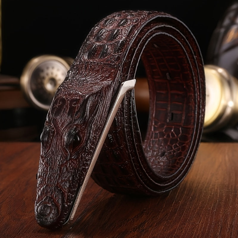 Men'S Black Crocodile Pattern Belt with Smooth Alloy Buckle - Casual Style, Genuine Leather, Perfect for Casual Attire