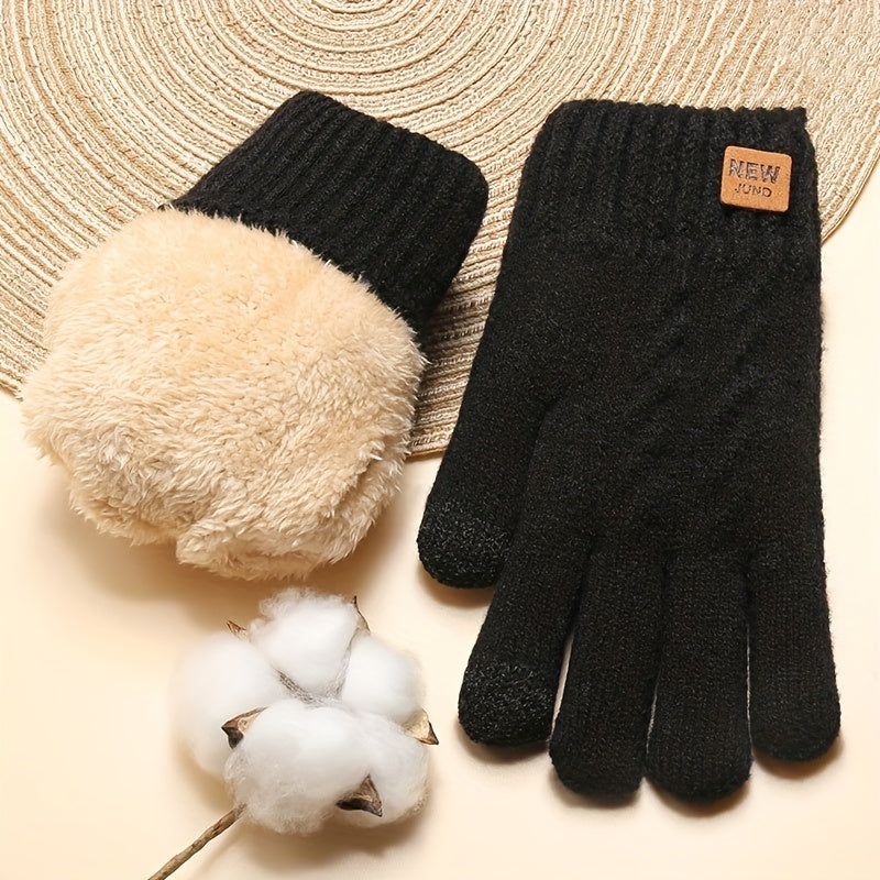 Thickened Double-layer Knitted Gloves Wholesale Plus Velvet Coldproof Warm Gloves Solid Color Touch Screen Gloves Short Elastic Gloves For Winter