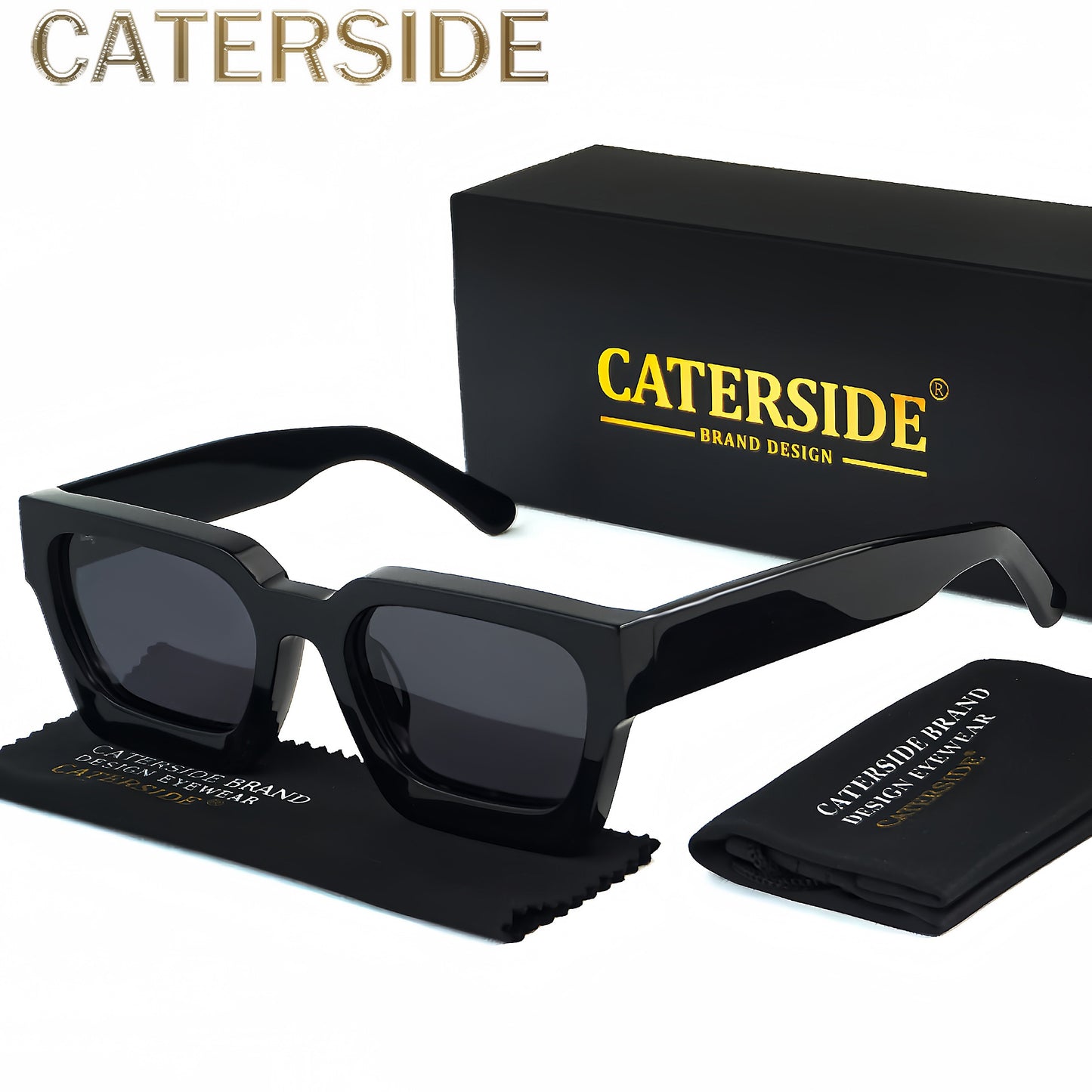 100% Acetate Square Men Fashion Glasses Classic Retro Polarized Driving Fishing Travel Beach Fashion Glasses for Male Female TAC Thick Crystal Eyeglasses Shade,Ideal Choice for Gifts with Business Full Package Set Case RC005