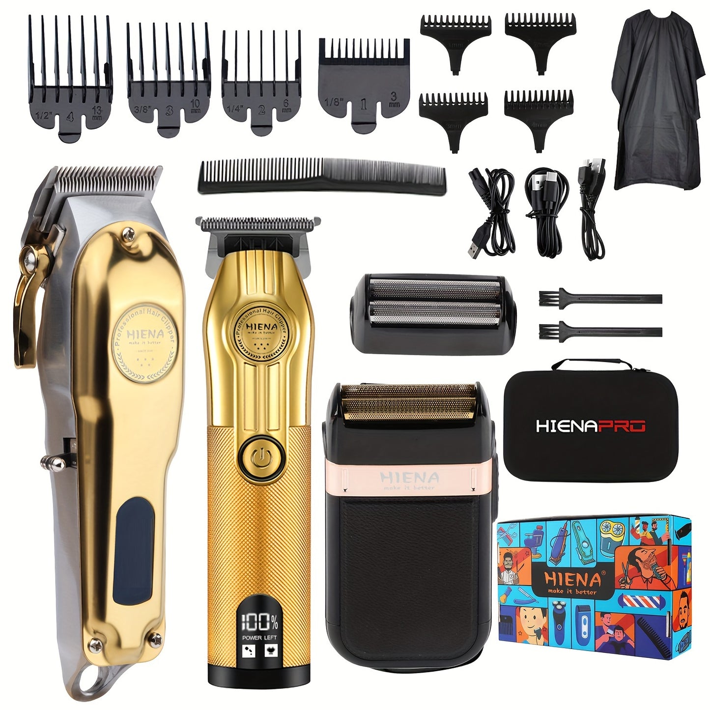 3pcs Men's Professional Hairdresser - T-Shaped Blade Trimmer With USB Charging, Beard And Razor Home Beauty Kit