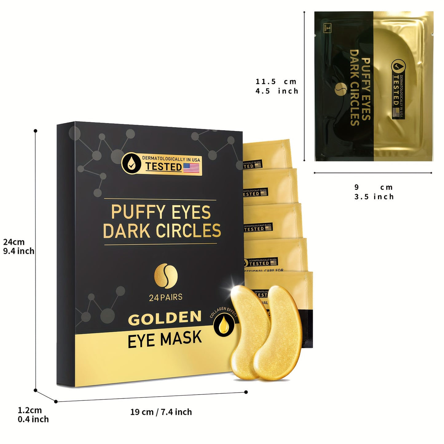 24 Golden Under Eye Patches, Eye Mask, Collagen Light Beige Care Products, Eye Patches for Puffy Eyes, Suitable for Wedding Party Gift, Valentines Day Gifts, s Must Have
