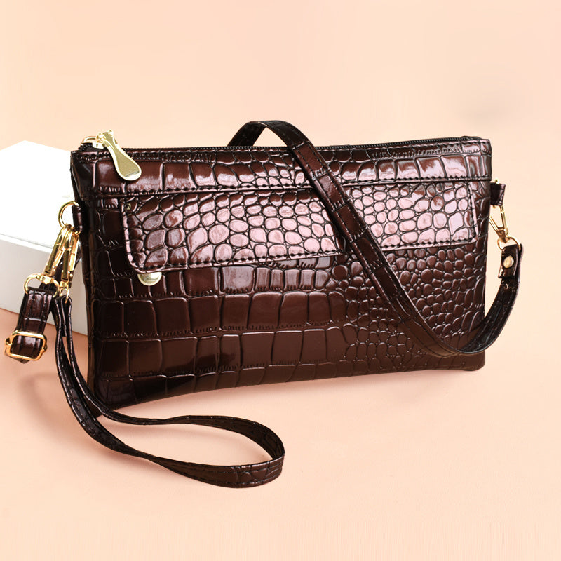 Fashion Croc Embossed Clutch Bag - Stylish Faux Leather Crossbody Coin Purse with Wristlet for Women