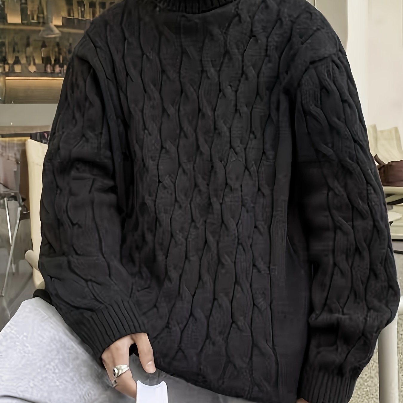 Plus Size Men's Crew Neck Sweater - Winter Comfort Stretch, Casual Knit Top for Big & Tall