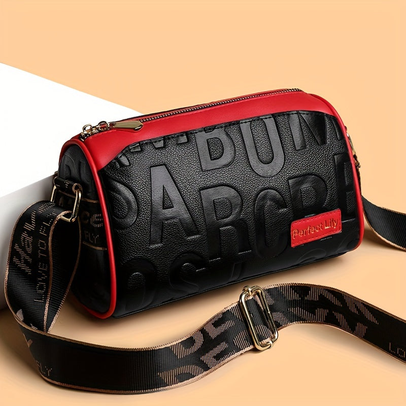 Stylish Faux Leather Crossbody Bag - Magnetic Closure, Color Contrast Design, Polyester Lining, Solid Color Pattern, Perfect for Occasional Use - Womens Fashion Handbag with Zipper Purse