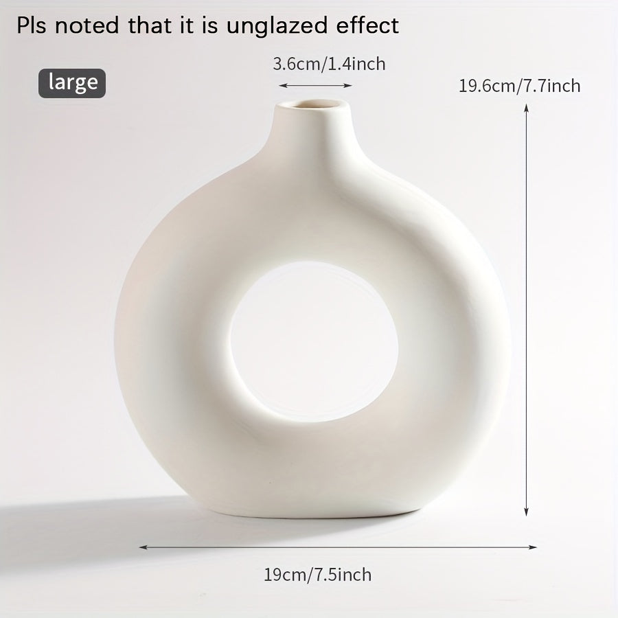 1pc Contemporary Ceramic Vase, Round Circle Design, Creative Ceramic Craft, Living Room Decor, Cross-Border Bestseller, 5.12*5.51inch Decorative Flower Vase