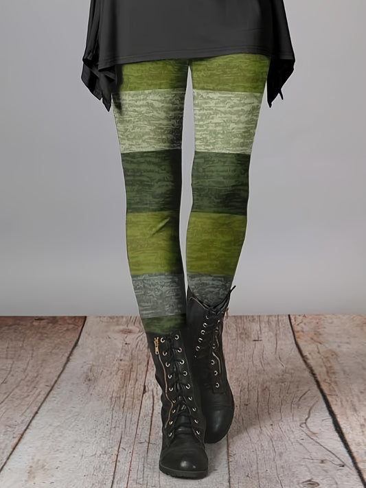 Chic Striped Color Block Skinny Leggings - Comfy, All-Season Stretch, Durable & Easy-Care Women's Fashion