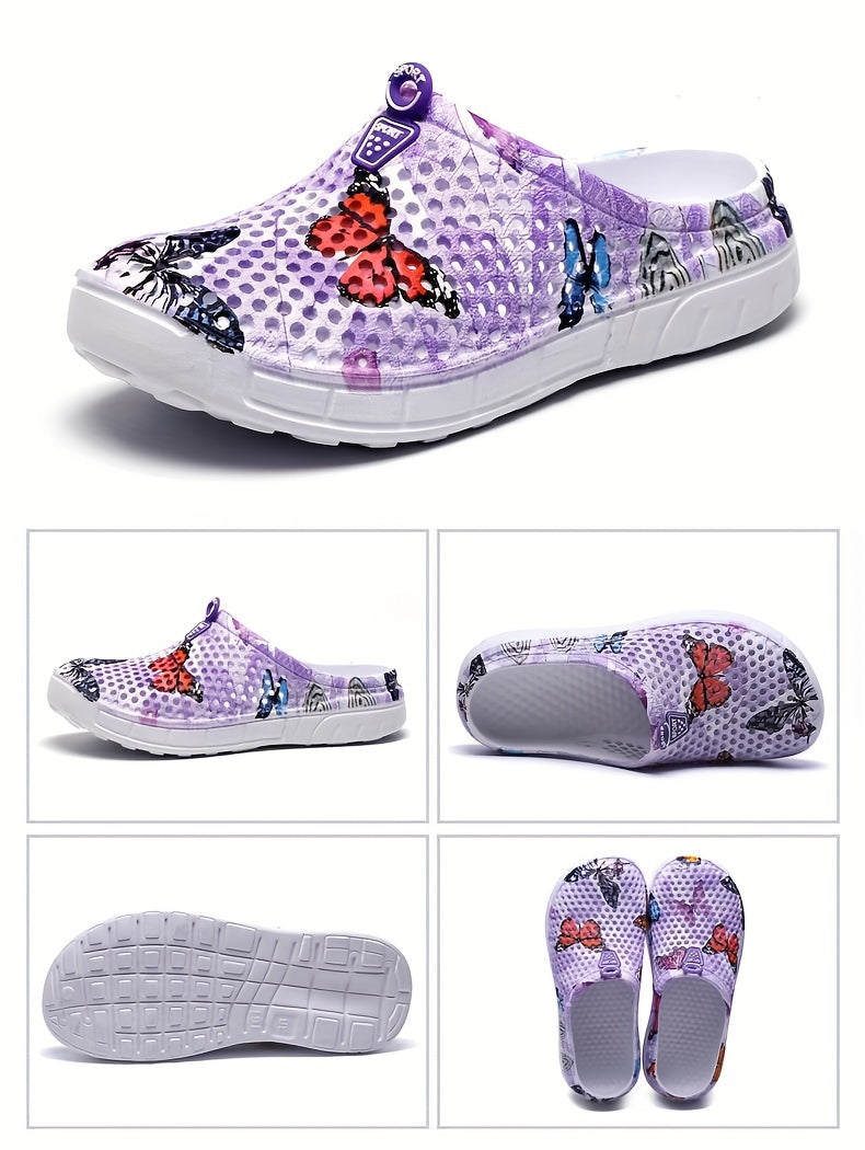 Women's Fashion Butterfly Pattern Hole Slippers, Summer Non-slip Beach Slippers for Koningsdag/King's Day