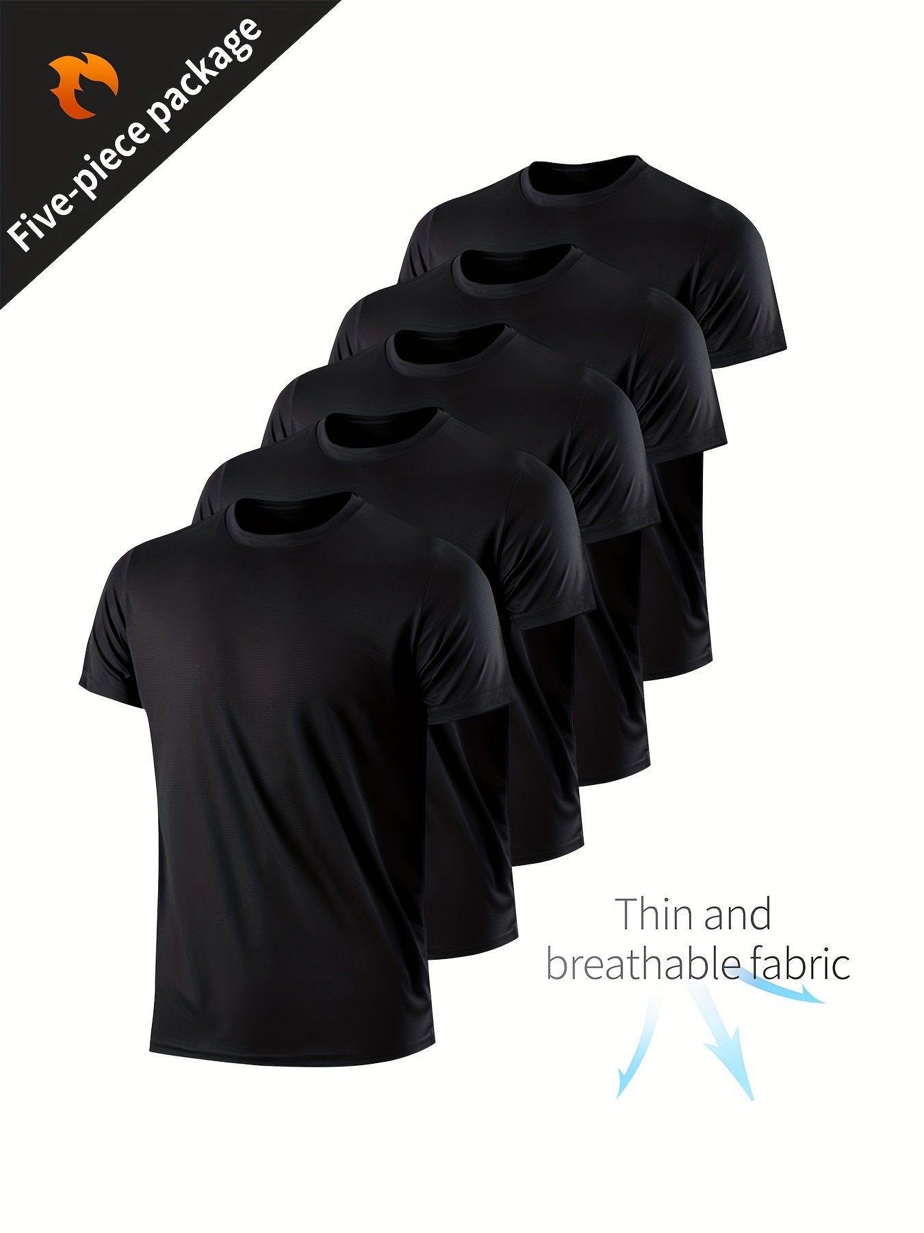 [5pcs Quick-Dry Sports Shirt] 5pcs Xinso Prince Ultra-Thin Men's Quick-Dry Fitness Sports Shirt Set - Black Plaid Short Sleeve Top