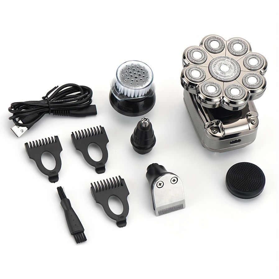 5-in-1 Electric Razor For Men: Detachable Head Shavers With LCD Display, Waterproof Bald Shaver, Magnetic Suction, Hair Clippers, Nose Trimmer, Brush, & Massager!