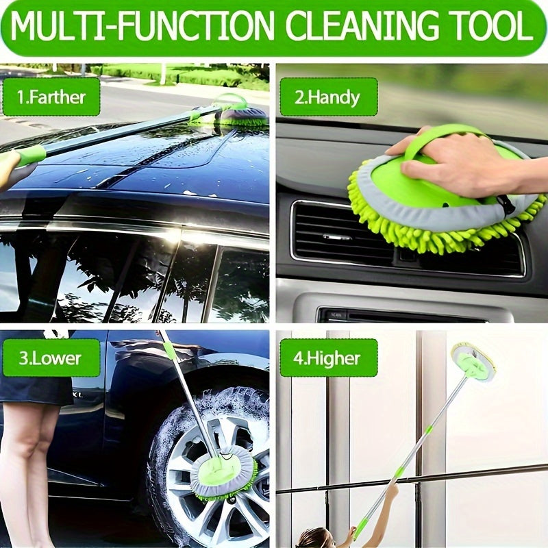 Car Wash Brush Mop Kit with 47.5" Long Handle - Soft Sponge Duster Mitt - For Washing Detailing Automotive, Truck, SUV, RV, Trailer - Safe for Paint - Perfect Gift for Car Enthusiasts