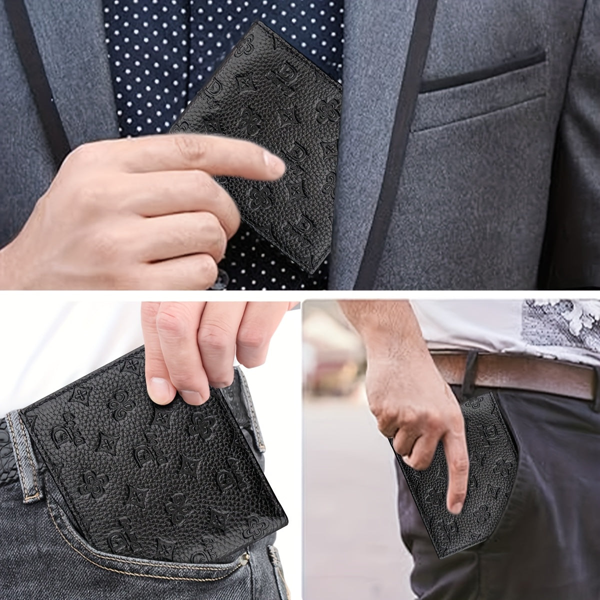 [Everyday Comfort] Baweisibinli Slim Black Leather Wallet for Men - Fashion Business Design with Multi-Card Slots & ID Window, Embossed Letter Pattern, Ideal Gift for Valentine's Day