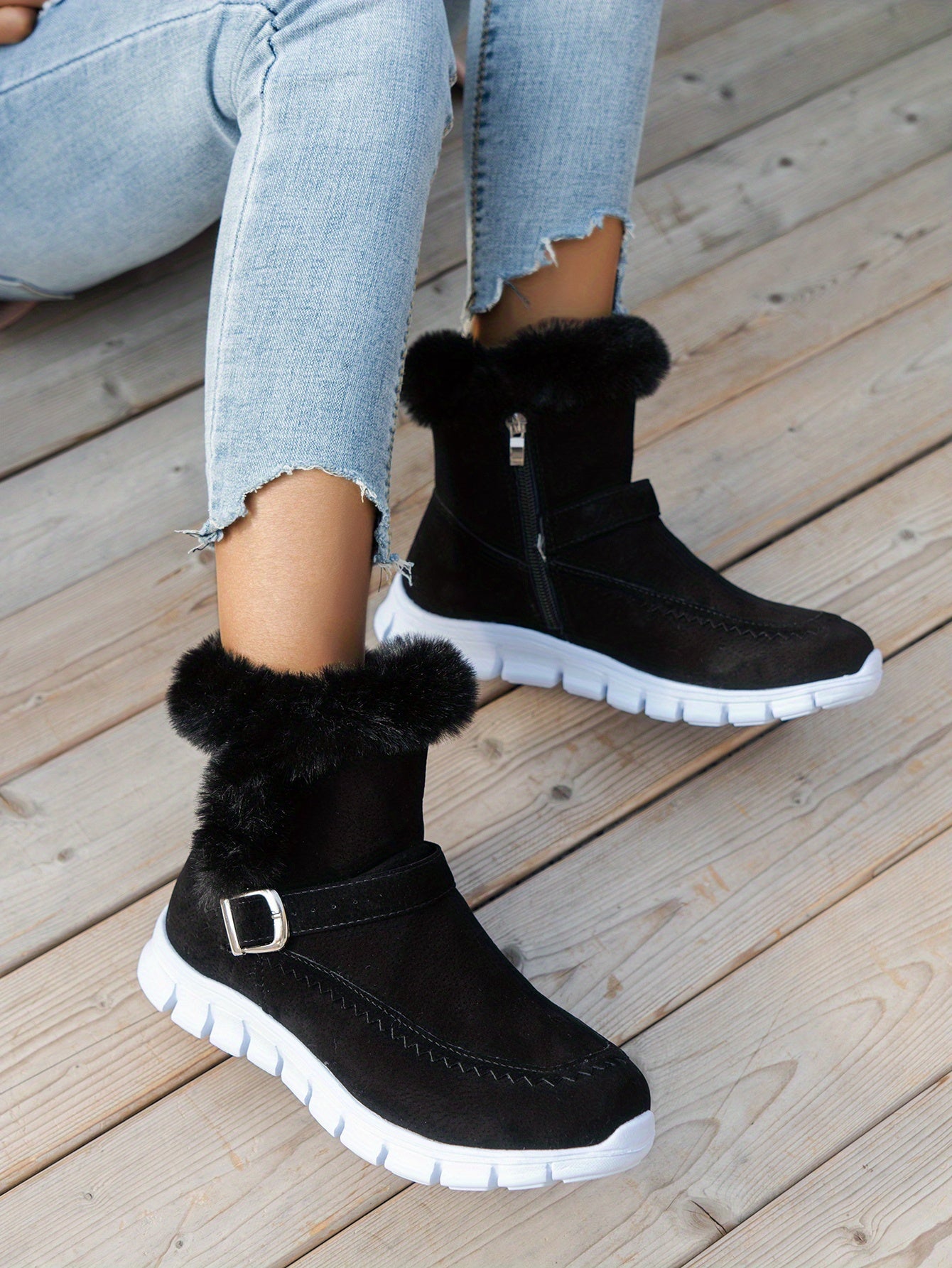 Cozy Velvet-Lined Snow Boots for Women: Easy Slip-On, Non-Slip, Warm & Stylish, with Side Zipper – Perfect for Winter