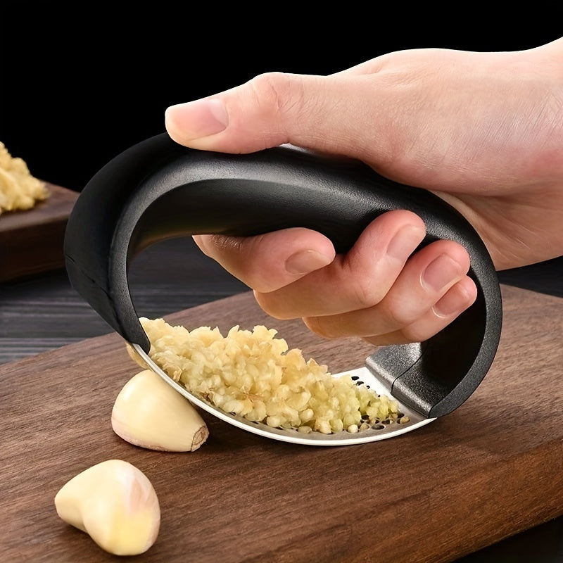 1pc Manual Garlic Crusher Ring - Stainless Steel Garlic Press for Restaurants & Supermarkets - Black Vegetable Cutter & Masher - Kitchen Gadgets for Chopping Garlic & Vegetables