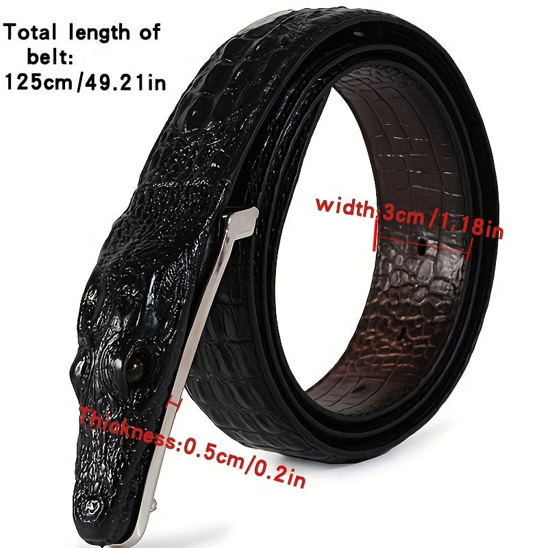 Men'S Black Crocodile Pattern Belt with Smooth Alloy Buckle - Casual Style, Genuine Leather, Perfect for Casual Attire